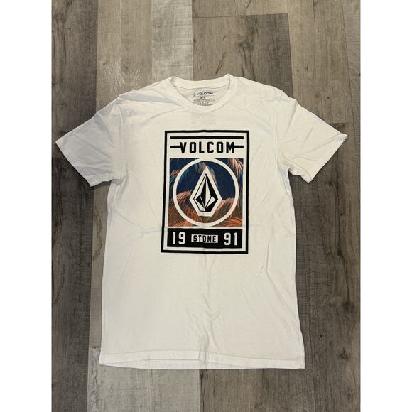 Volcom Shirt Mens Medium White Graphic Tee Stone 1991 Palm Tree Skate Surf Logo - Picture 2 of 7